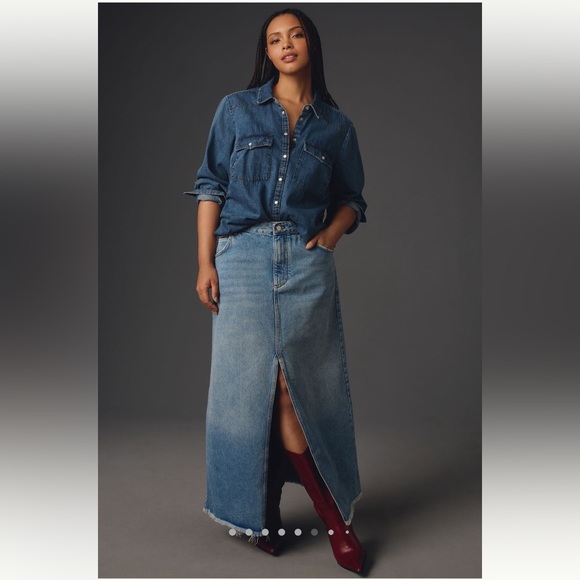 Pilcro from Anthropologie, Madi front-slit denim skirt, Endless summer wash, 4 - Picture 5 of 13